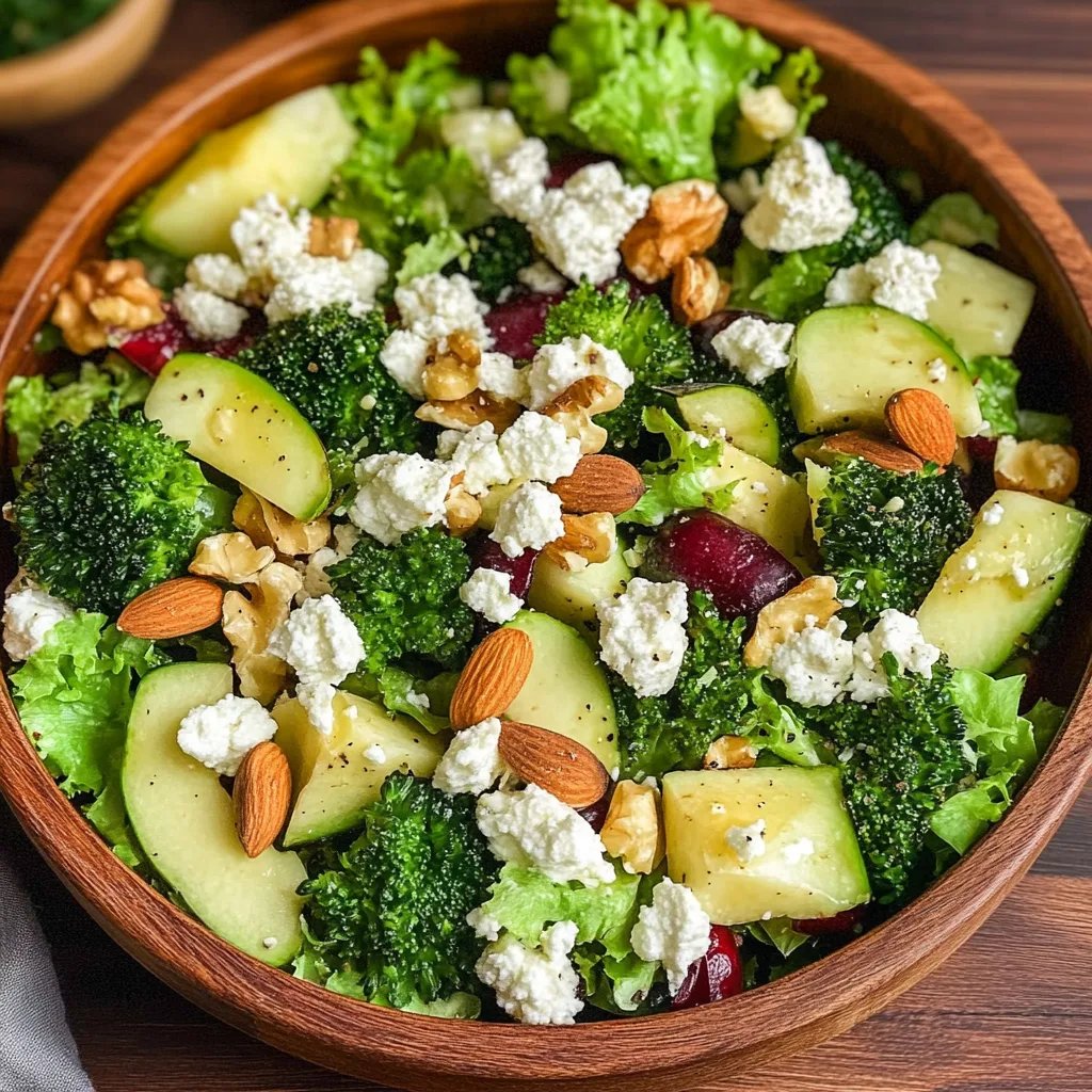 Brokkolisalat mit Äpfeln, Nüssen und Feta