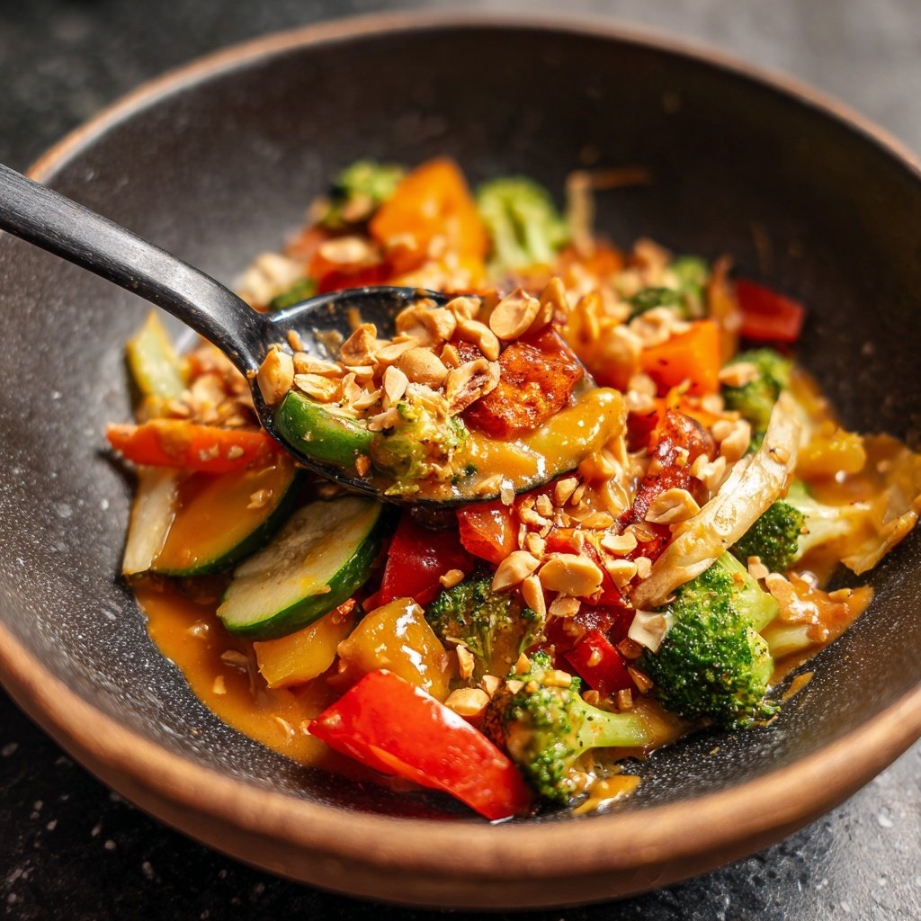 Asiatische Gemüsepfanne mit Erdnuss