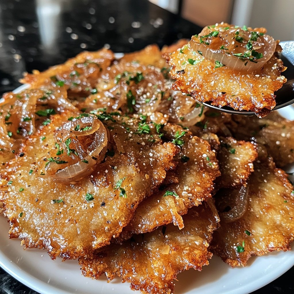 Kartelstampf mit karamellisierten Zwiebeln