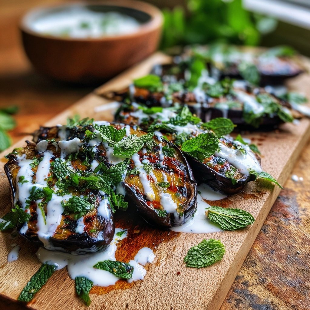 Gegrillte Auberginen Mit Joghurt Minz Dip
