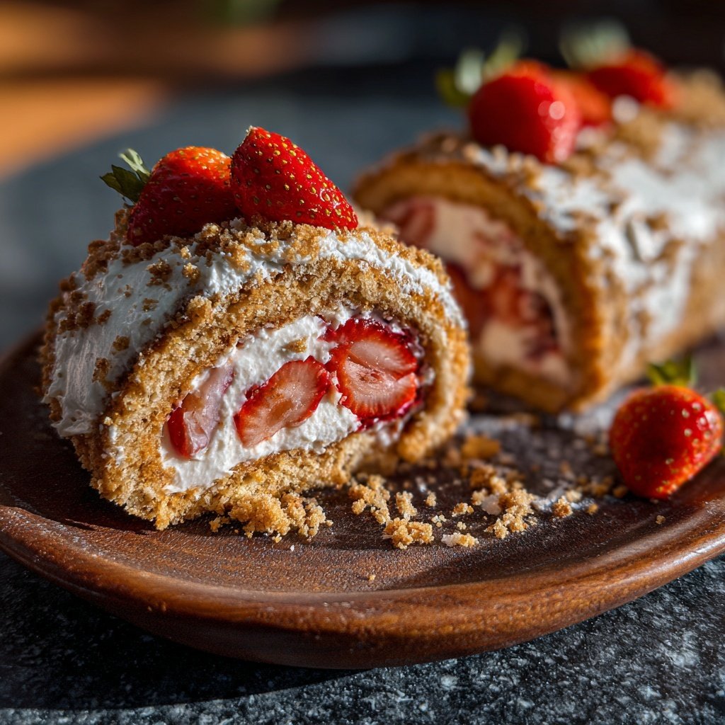 Erdbeer Biskuitrolle Mit Vanille Creme