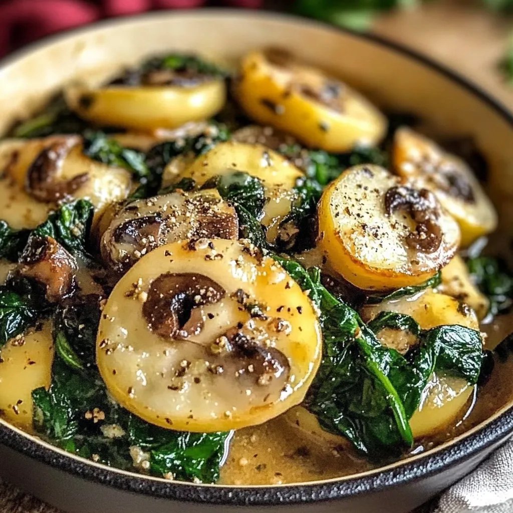 Kartoffeln mit Pilzen und Spinat