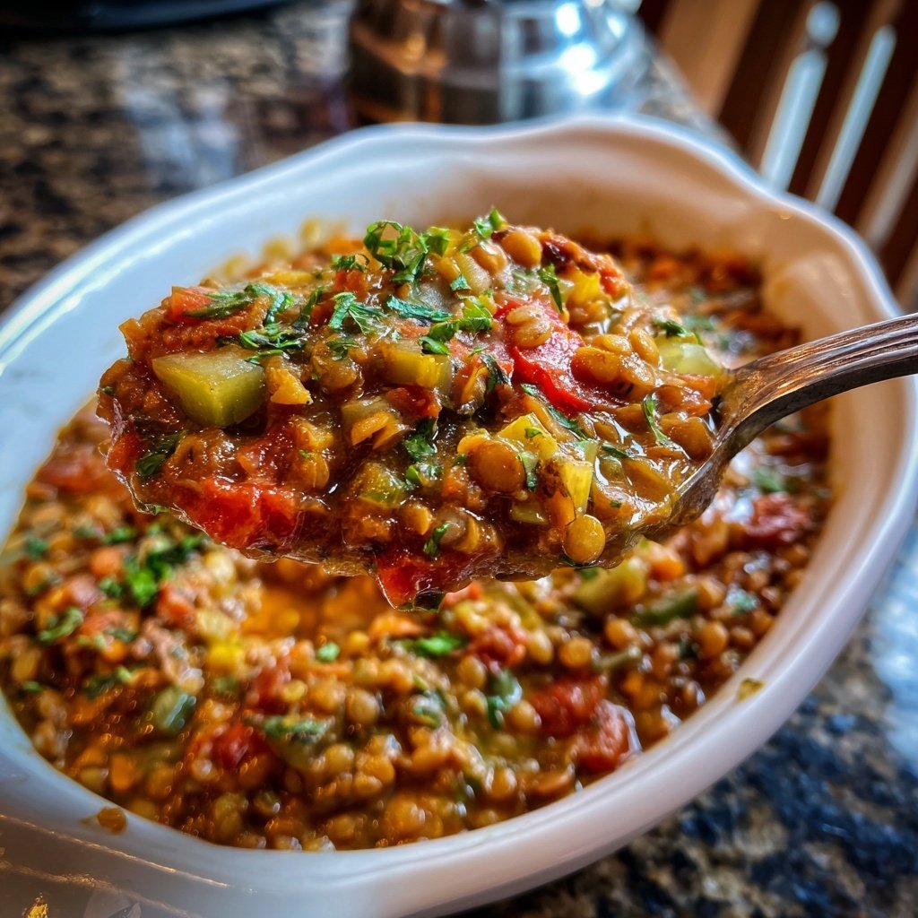 Mittagessen mit Linsen und Gemüse
